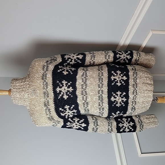 TELLURIDE CLOTHING CO. Wool Blend Snowflake Open Knit Boho Retro Long Cardigan S - Picture 3 of 8